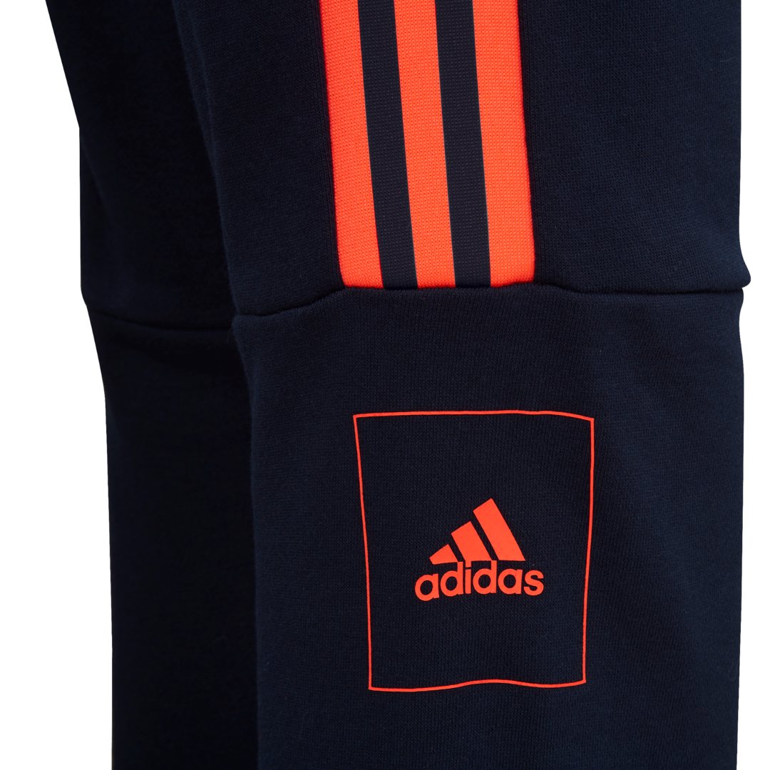 Pantaloni sport copii Adidas negri cu dungi portocalii