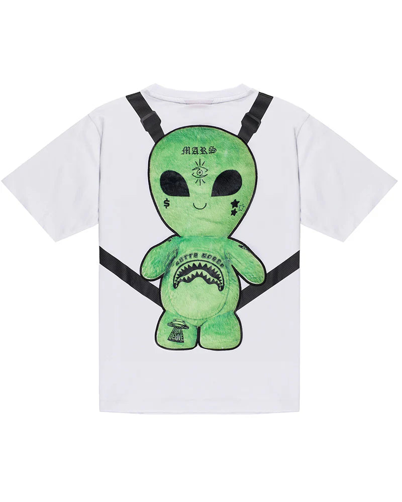 Image of Tricou Alien Plush Backpack White T-Shirt 8 - 16 Ani